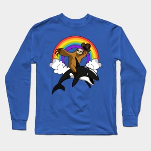 Sloth Riding Orca Whale Long Sleeve T-Shirt